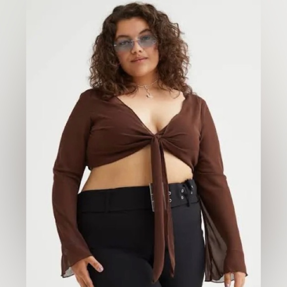 H&M divided brown sheer wrap top